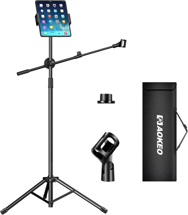Boom Mic Stand,Aokeo Microphone Stand Floor Tablet Mic Stand Tripod Adjustable 42-68 Inch Portable Mic Stand Boom Carrying Bag,Support Microphone Any Combination