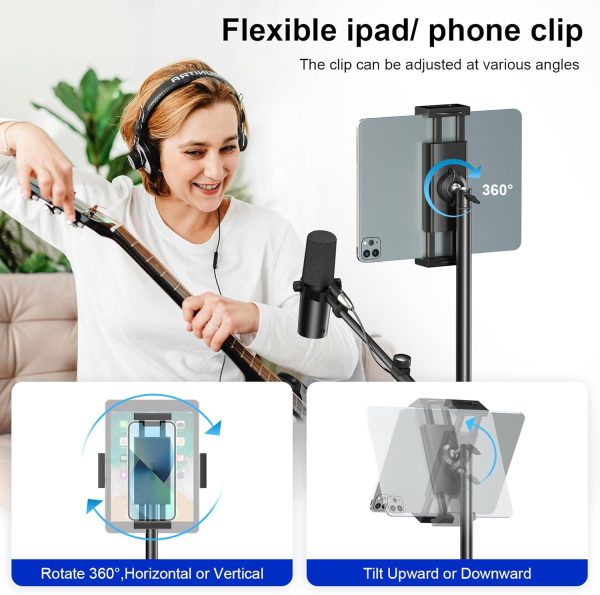 Boom Mic Stand,Aokeo Microphone Stand Floor Tablet Mic Stand Tripod Adjustable 42-68 Inch Portable Mic Stand Boom Carrying Bag,Support Microphone Any Combination - Image 2