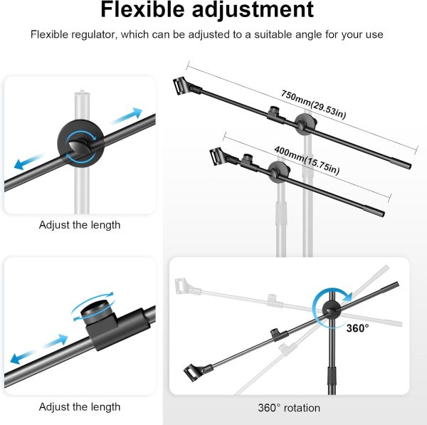 Boom Mic Stand,Aokeo Microphone Stand Floor Tablet Mic Stand Tripod Adjustable 42-68 Inch Portable Mic Stand Boom Carrying Bag,Support Microphone Any Combination - Image 3