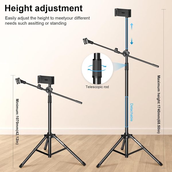 Boom Mic Stand,Aokeo Microphone Stand Floor Tablet Mic Stand Tripod Adjustable 42-68 Inch Portable Mic Stand Boom Carrying Bag,Support Microphone Any Combination - Image 4